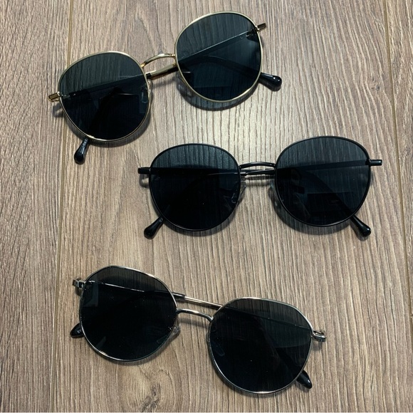 Set of 3 Black, Gold and Sliver Classic Round Sunglasses - Picture 4 of 8